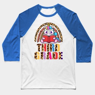 Third Grade Rainbow Leopard Funny Unicorn Teacher Student School Baseball T-Shirt